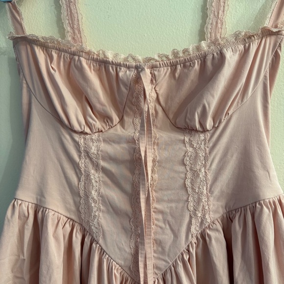 Unbranded Pink Milkmaid Cottagecore Lace Mini Dress Size Large - Picture 2 of 8